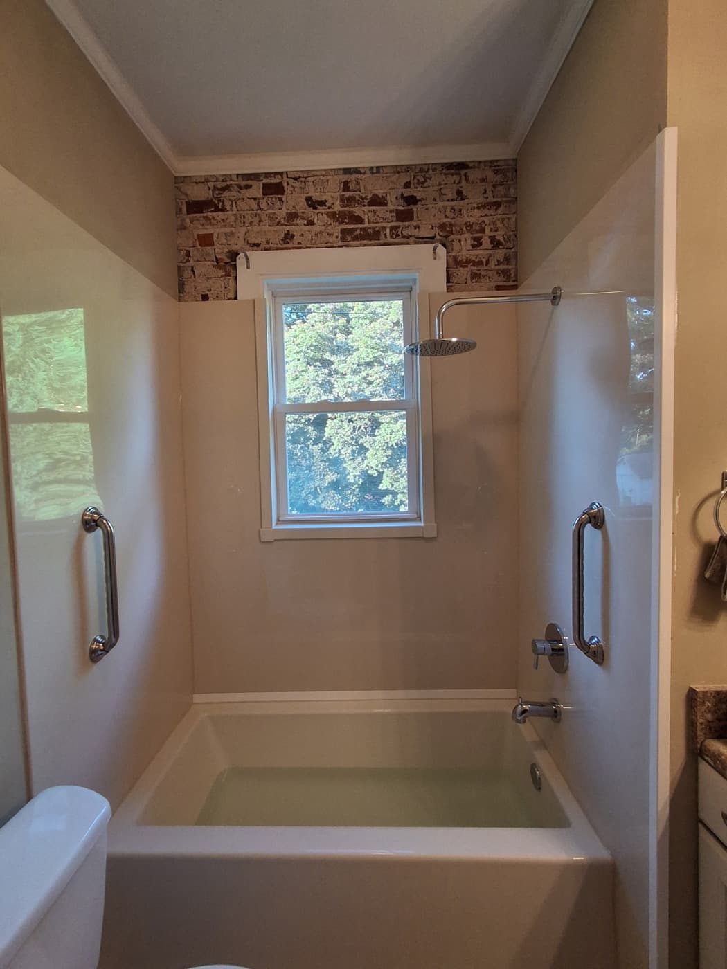 Tub & shower replacement in Greenville, SC — the finished bathroom after a one-day Patriot Showers install