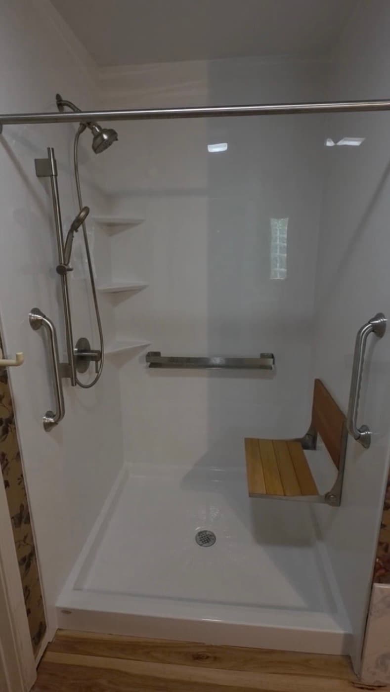 Tub-to-shower conversion in Easley, SC — the finished bathroom after a one-day Patriot Showers install