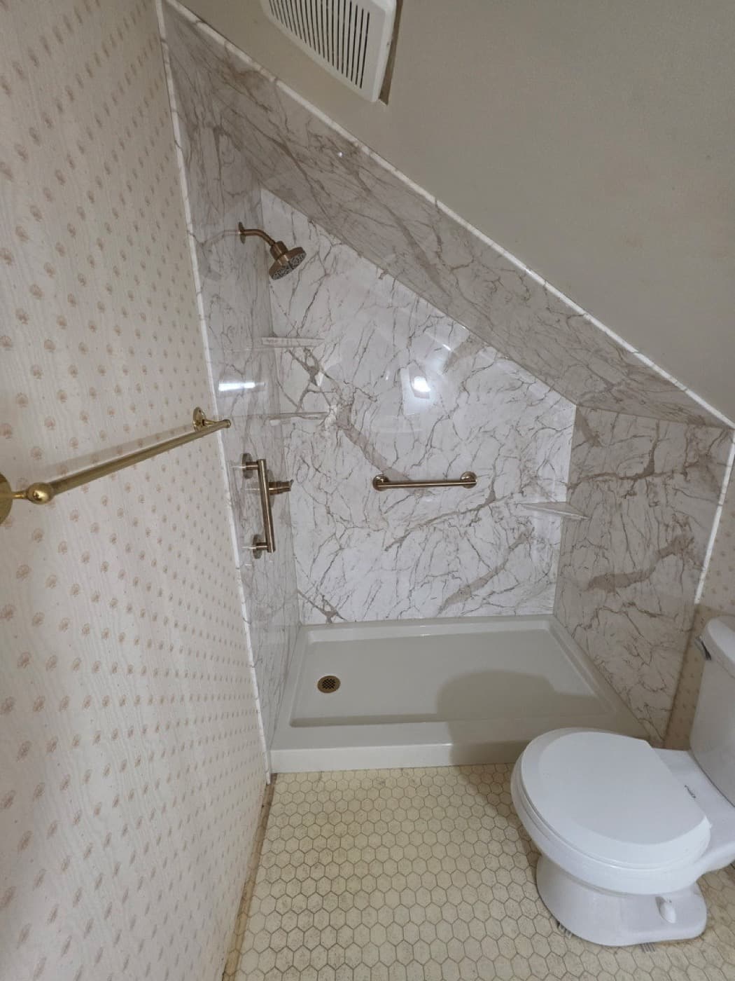 Tub-to-shower conversion in Greer, SC — the finished bathroom after a one-day Patriot Showers install
