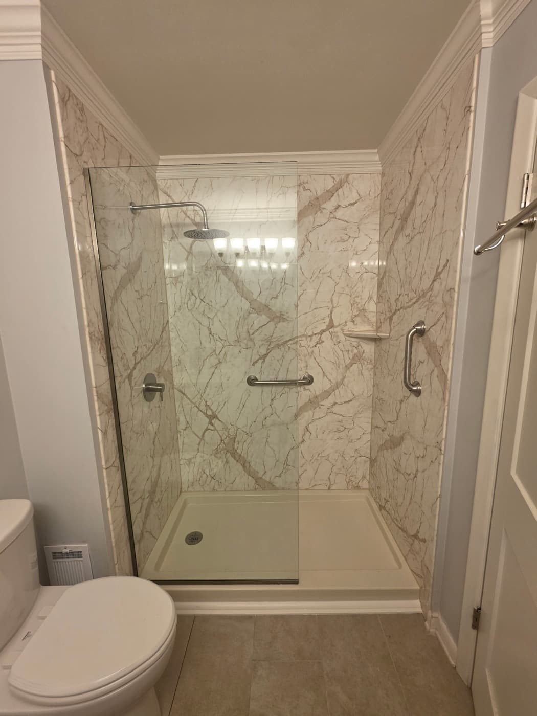 Tub-to-shower conversion in Taylors, SC — the finished bathroom after a one-day Patriot Showers install