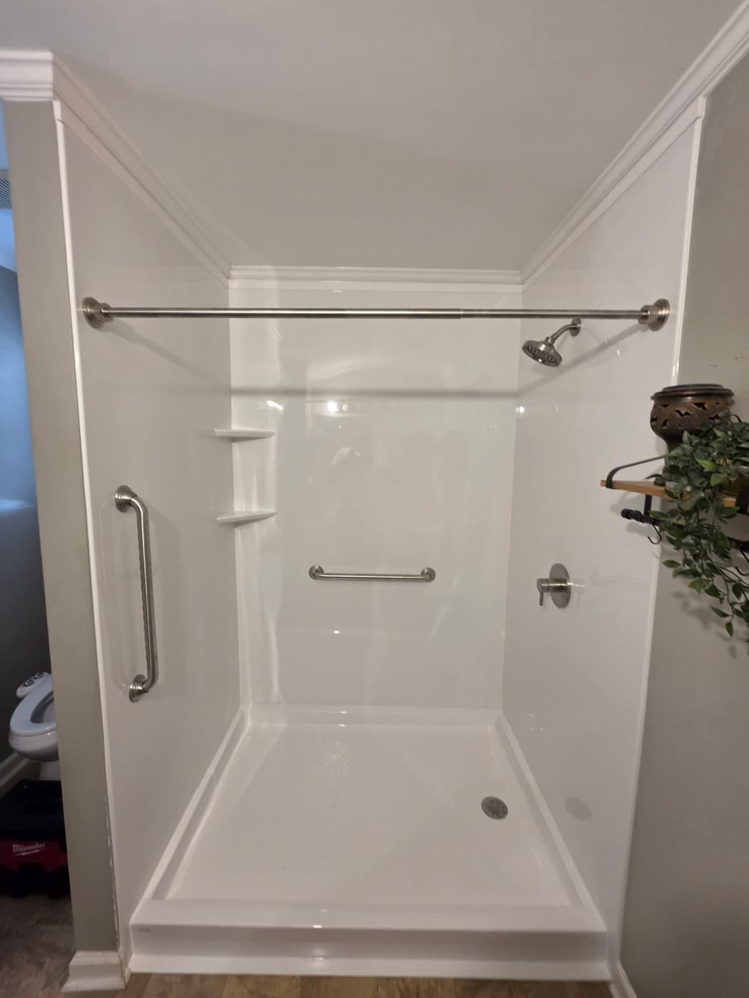 Tub-to-shower conversion in Travelers Rest, SC — the finished bathroom after a one-day Patriot Showers install