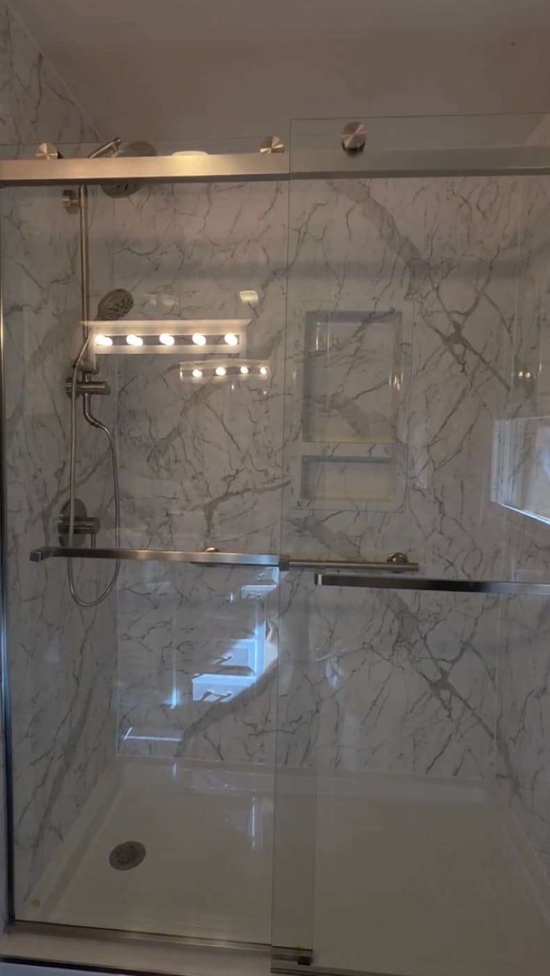 Tub-to-shower conversion in Travelers Rest, SC — the finished bathroom after a one-day Patriot Showers install