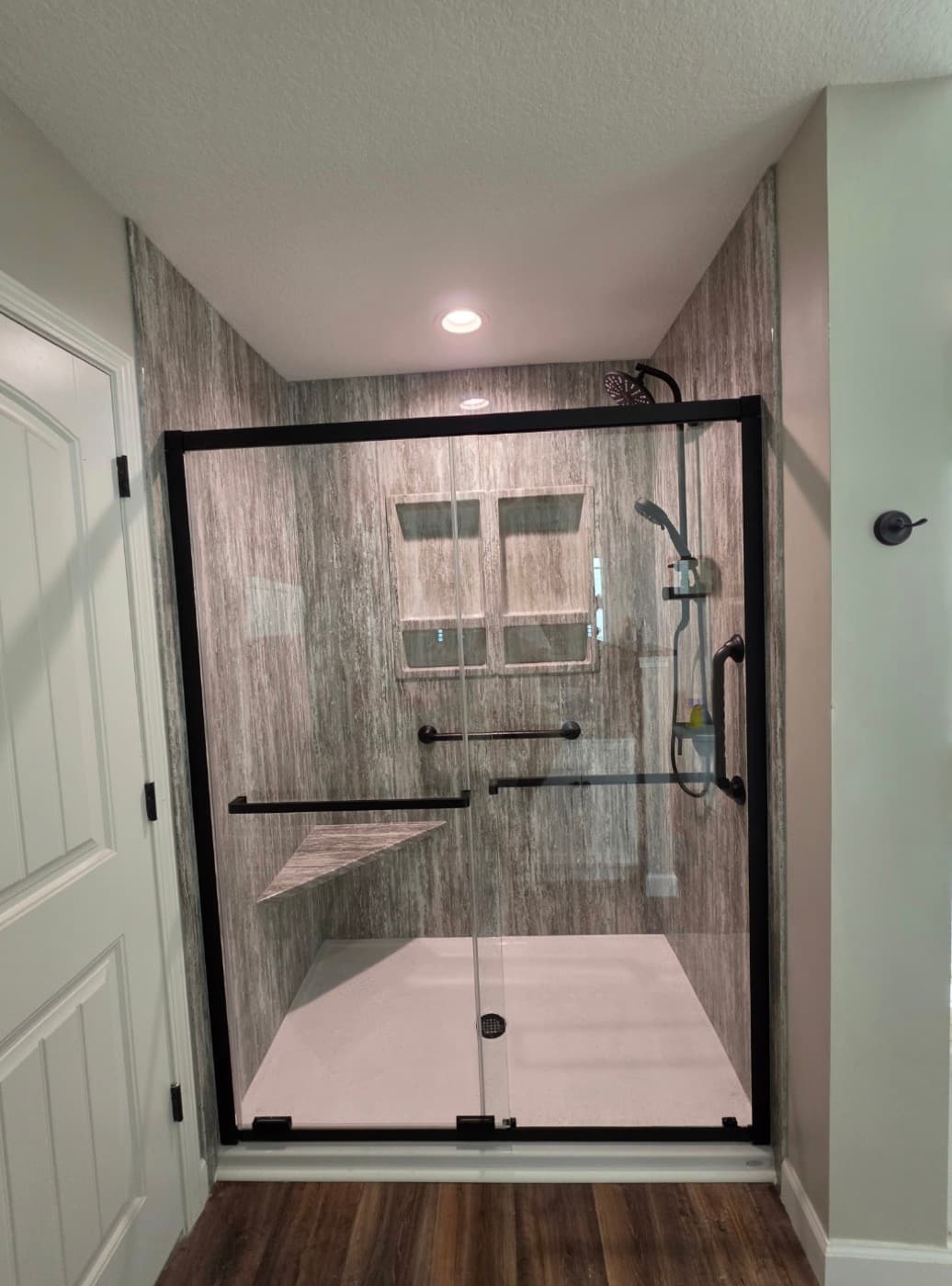 Walk-in shower remodel in Anderson, SC — the finished bathroom after a one-day Patriot Showers install