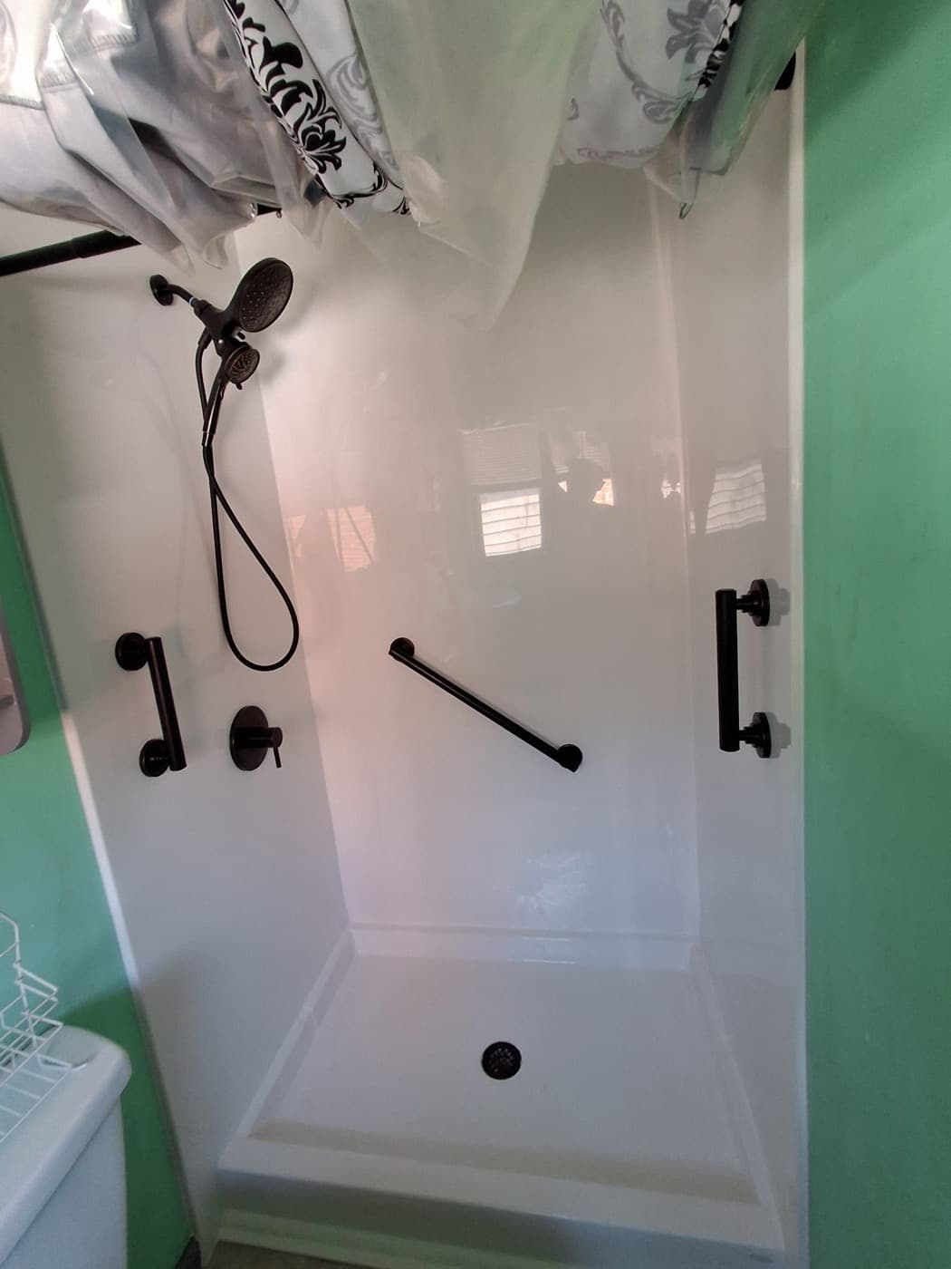 Walk-in shower remodel in Easley, SC — the finished bathroom after a one-day Patriot Showers install