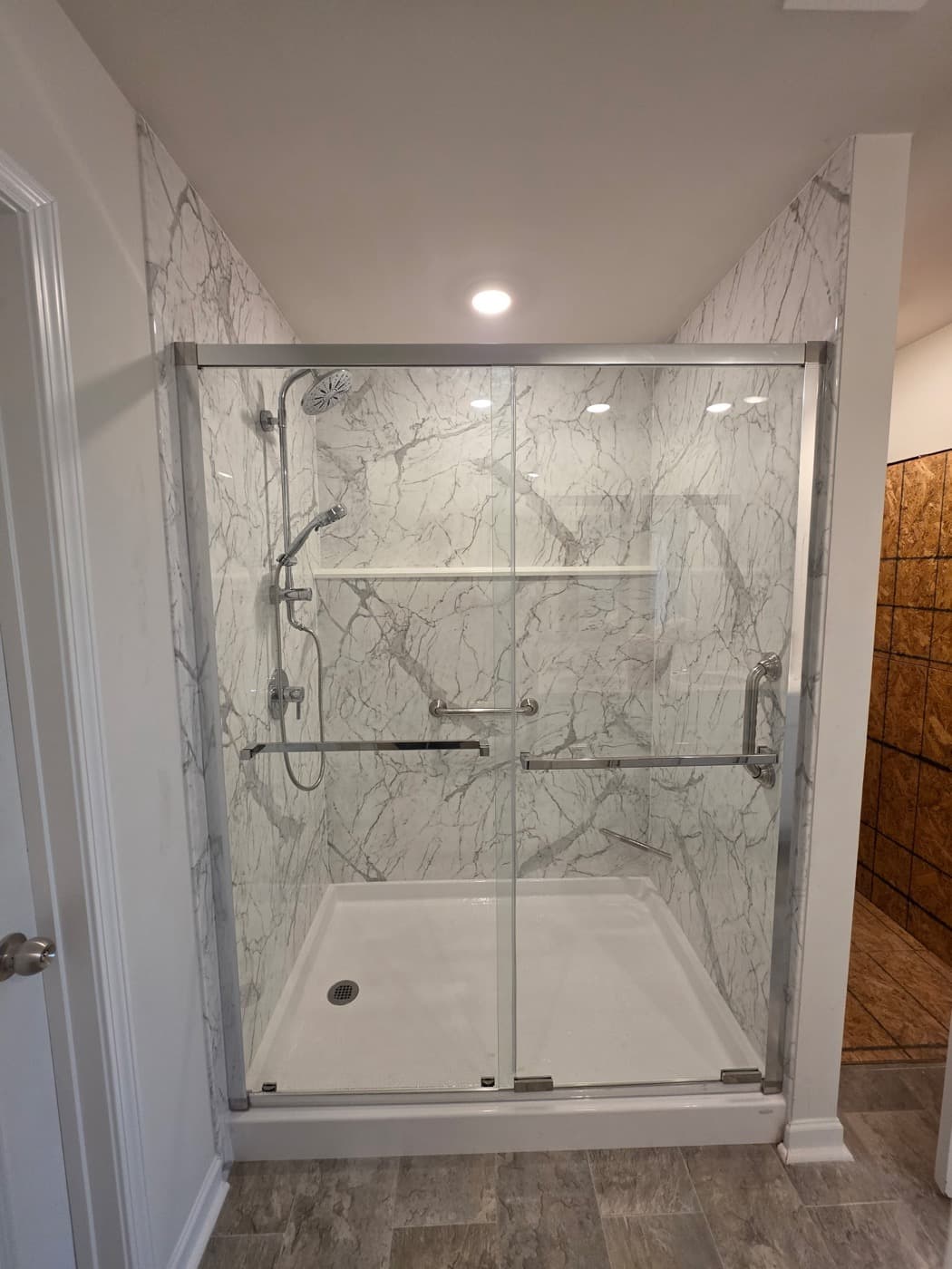 Walk-in shower remodel in Greer, SC — the finished bathroom after a one-day Patriot Showers install
