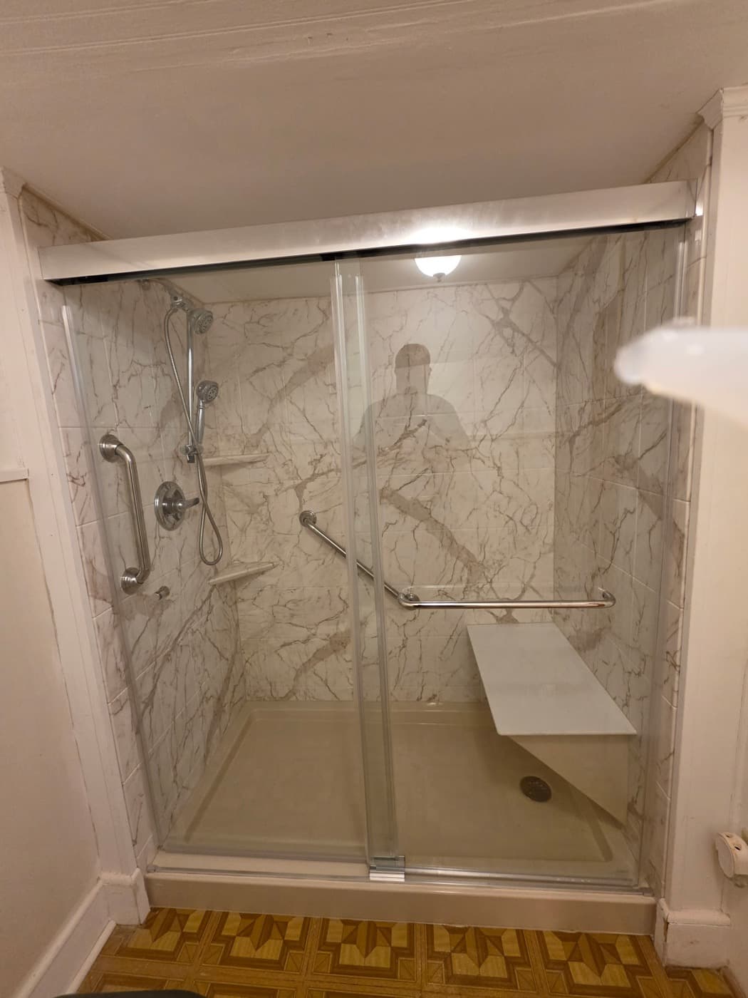 Walk-in shower remodel in Simpsonville, SC — the finished bathroom after a one-day Patriot Showers install