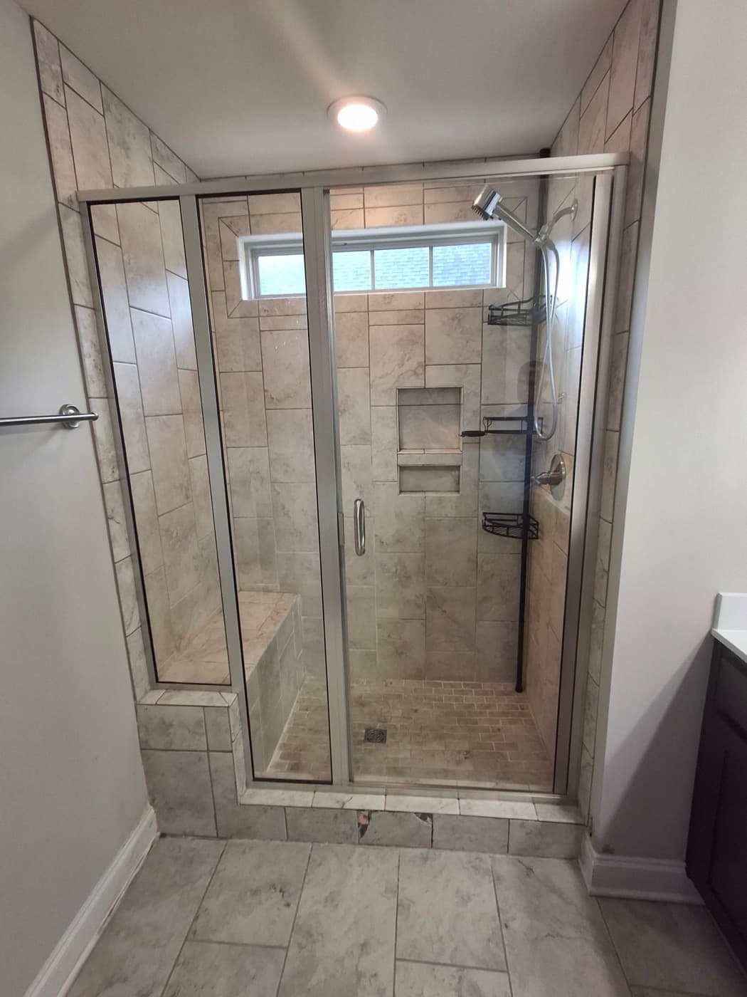 Walk-in shower remodel in Spartanburg, SC — the original bathroom before Patriot Showers started work
