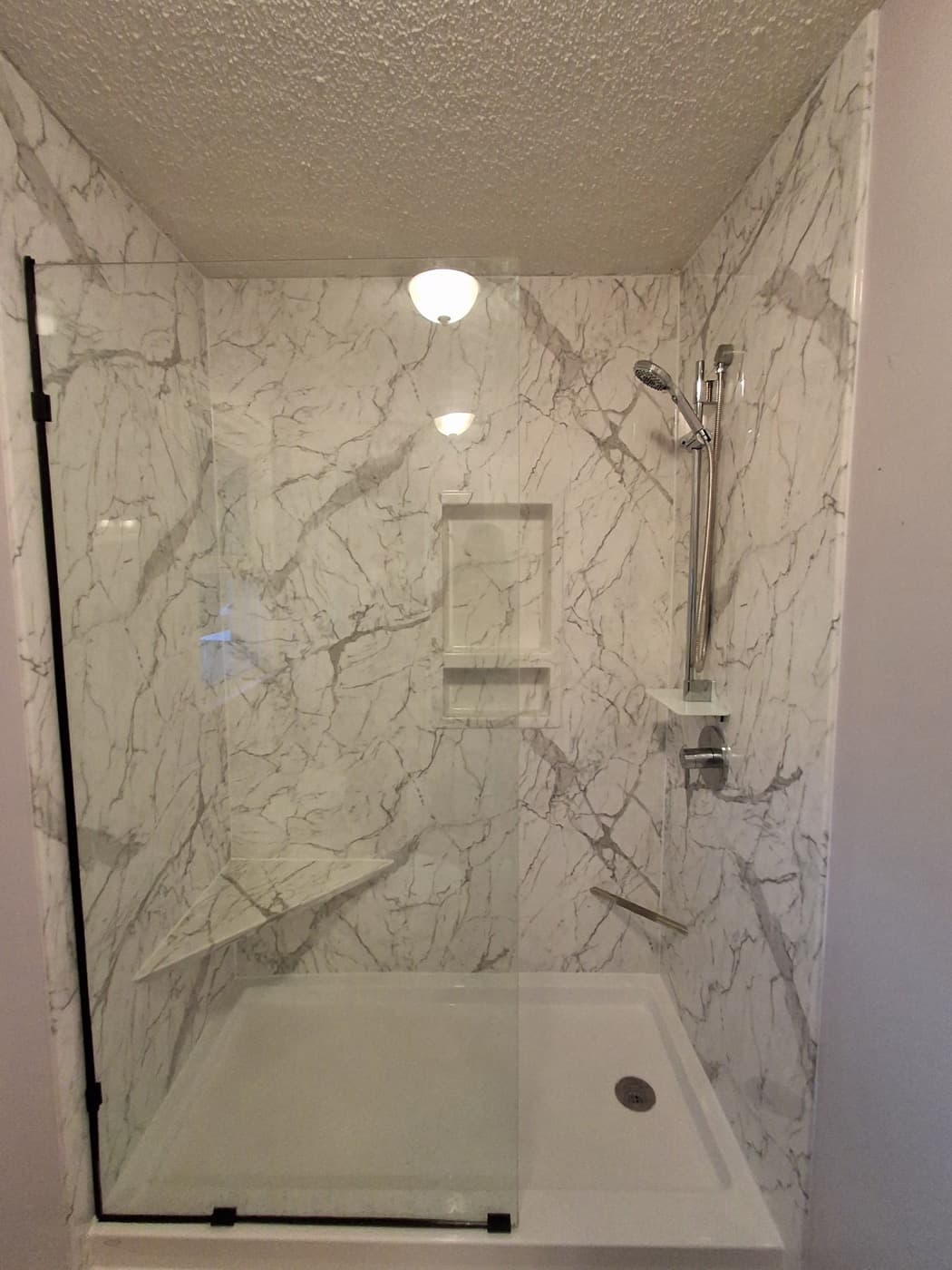 Walk-in shower remodel in Taylors, SC — the finished bathroom after a one-day Patriot Showers install