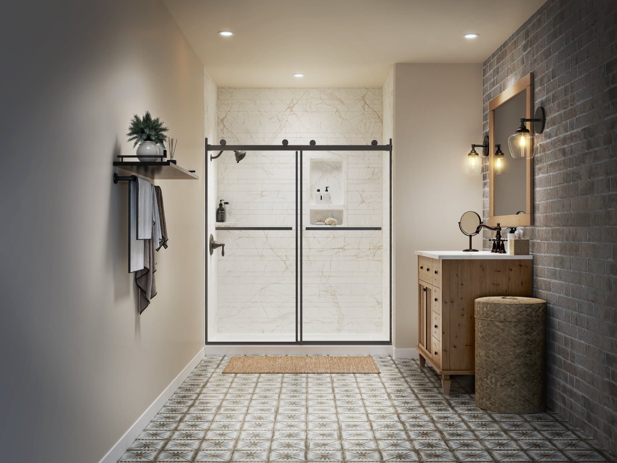 Beautiful cafe marble shower installation by Patriot Showers