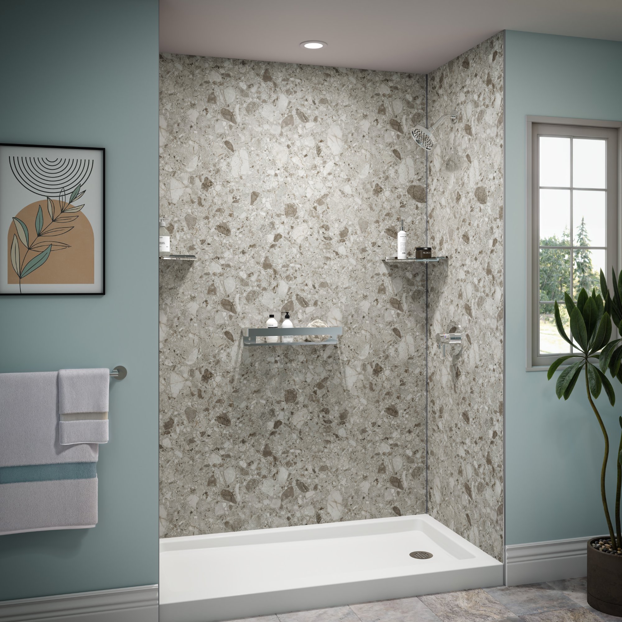 Terrazzo pattern tub surround